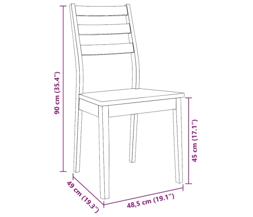 Sillas de comedor 2 unidades madera maciza de caucho blanco