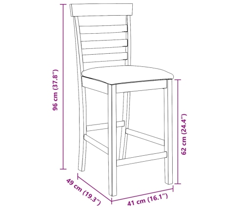 Taburetes de bar con cojines 2 uds madera maciza marrón caucho