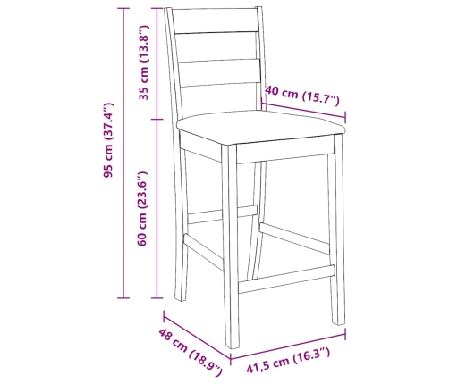 Taburetes de bar con cojines 2 uds madera maciza marrón caucho