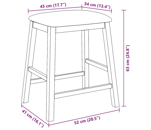 Sillas de bar con cojines 2 uds madera maciza marrón caucho