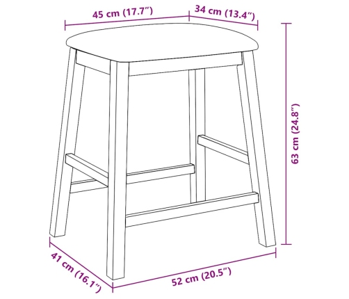 Sillas de bar con cojines 2 uds madera maciza caucho