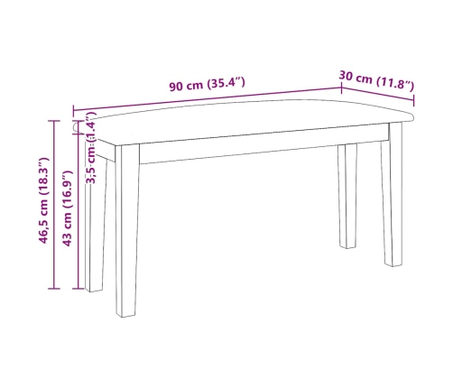 Banco 90 cm Madera Maciza Marrón Caucho