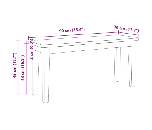 Banco 90 cm Madera Maciza Caucho