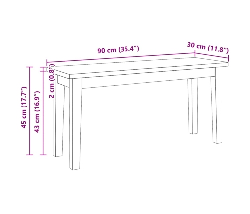 Banco 90 cm madera maciza caucho blanco