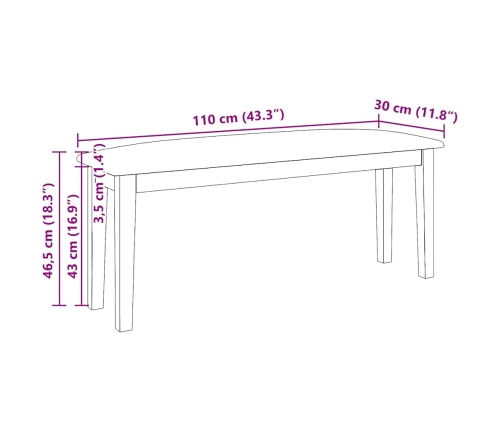 Banco 110 cm madera maciza marrón caucho