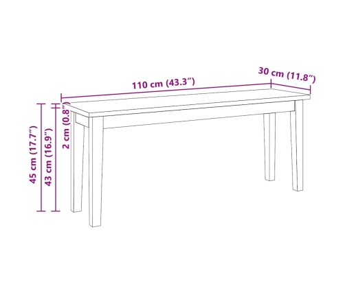 Banco 110 cm Madera Maciza Caucho