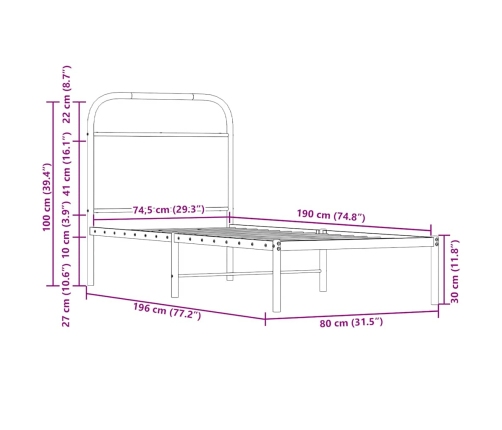 Estructura cama sin colchón 75x190 cm madera roble ahumado