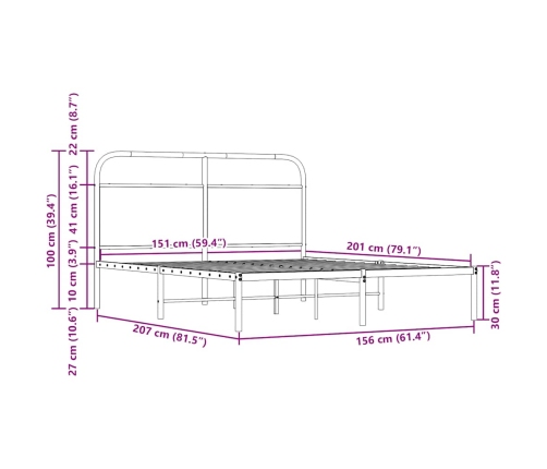 Estructura de cama sin colchón 150x200 cm madera roble ahumado