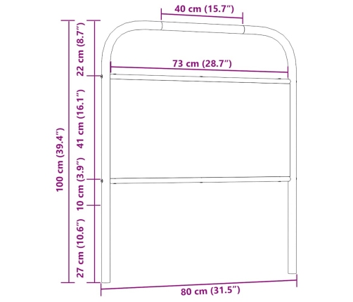 Cabecero de acero y madera de ingeniería roble ahumado 75 cm