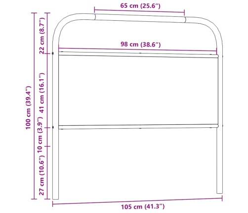 Cabecero de acero y madera de ingeniería roble ahumado 100 cm