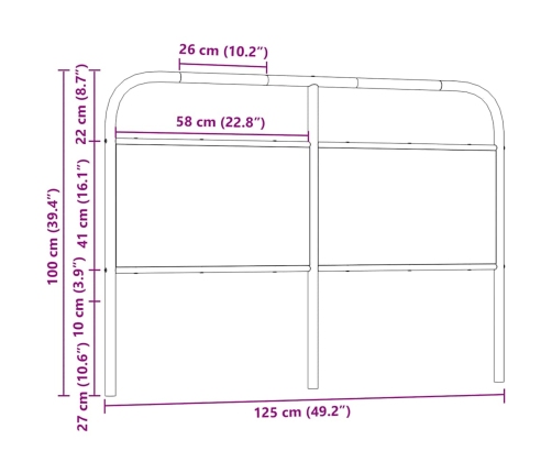 Cabecero de acero y madera de ingeniería roble ahumado 120 cm