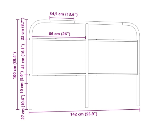 Cabecero de acero y madera de ingeniería roble ahumado 135 cm