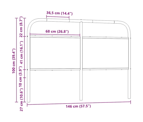 Cabecero de acero y madera de ingeniería roble ahumado 140 cm