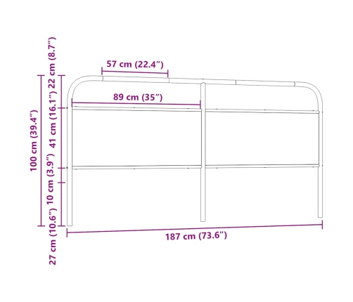 Cabecero de acero y madera de ingeniería roble ahumado 180 cm