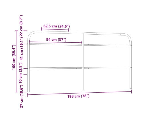 Cabecero de acero y madera de ingeniería roble ahumado 190 cm