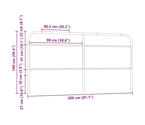 Cabecero de acero y madera de ingeniería roble ahumado 200 cm