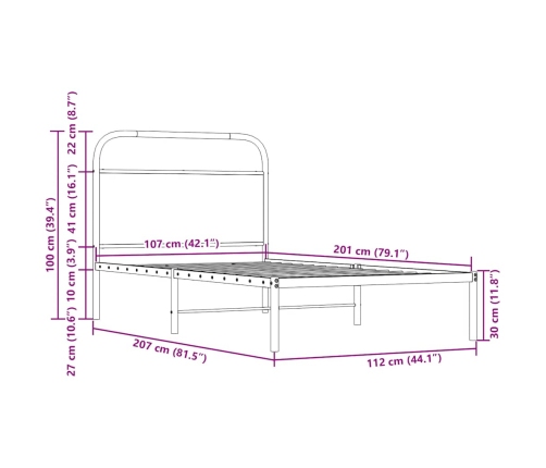 Estructura de cama sin colchón 107x203 cm madera roble Sonoma