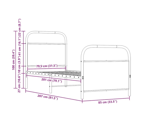 Estructura de cama sin colchón 80x200 cm madera roble Sonoma