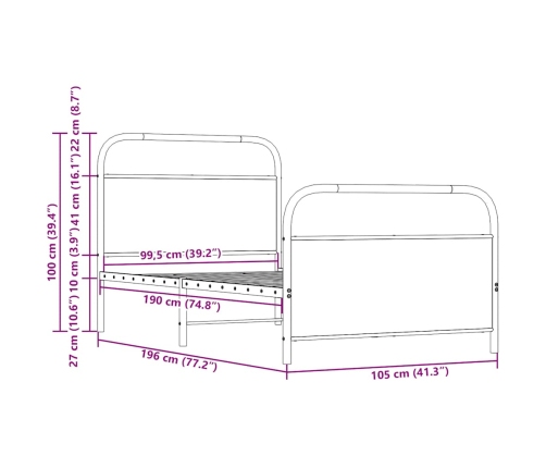 Estructura de cama sin colchón 100x190 cm madera roble Sonoma