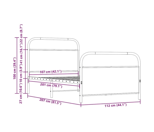 Estructura de cama sin colchón 107x203 cm madera roble Sonoma