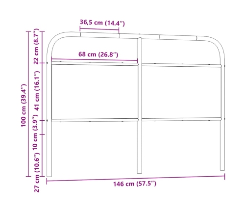 Cabecero de acero y madera de ingeniería roble Sonoma 140 cm