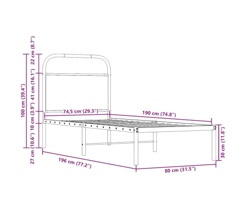 Estructura de cama sin colchón 75x190 cm madera marrón roble