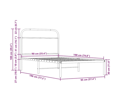 Estructura de cama sin colchón 90x190 cm madera marrón roble