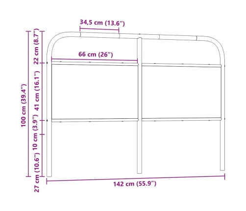 Cabecero de acero y madera de ingeniería marrón roble 135 cm