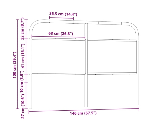 Cabecero de acero y madera de ingeniería marrón roble 140 cm