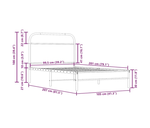 Estructura de cama sin colchón 100x200 cm madera roble ahumado