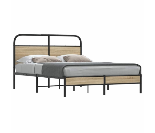 Estructura de cama sin colchón 135x190 cm madera roble ahumado