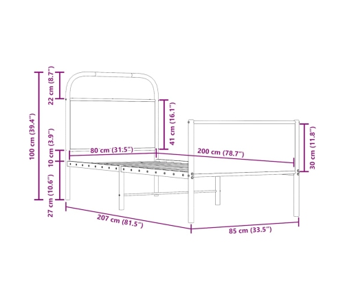 Estructura de cama sin colchón 80x200 cm madera roble Sonoma