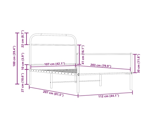 Estructura de cama sin colchón 107x203 cm madera roble Sonoma