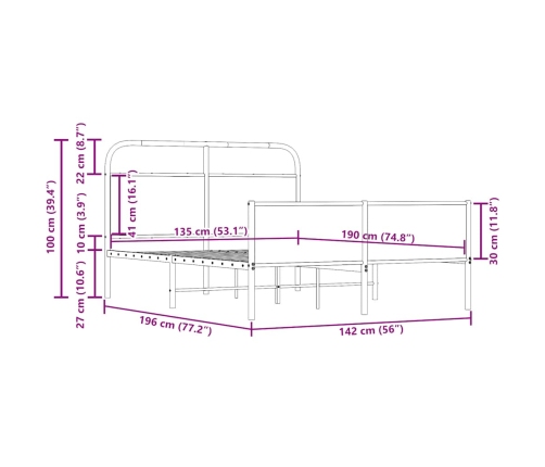 Estructura de cama sin colchón 135x190 cm madera roble Sonoma