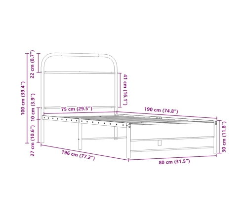 Estructura de cama sin colchón 75x190 cm madera roble Sonoma