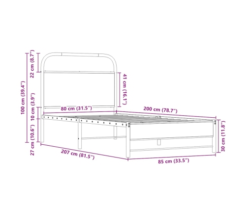 Estructura de cama sin colchón 80x200 cm madera roble Sonoma