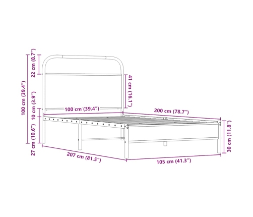 Estructura de cama sin colchón 100x200 cm madera roble Sonoma