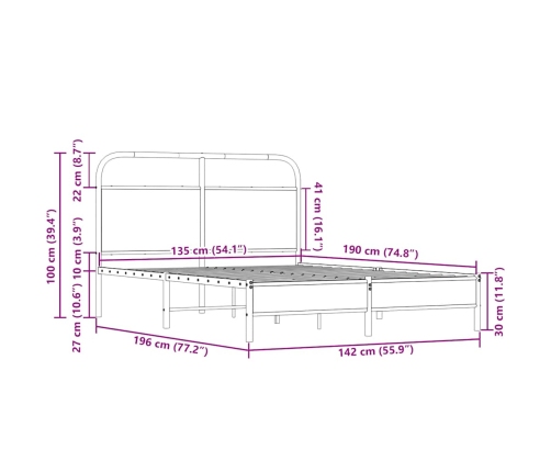 Estructura de cama sin colchón 135x190 cm madera roble Sonoma