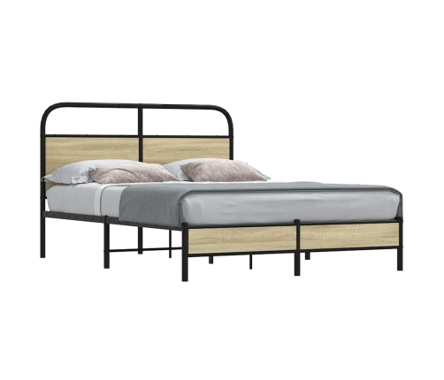 Estructura de cama sin colchón 135x190 cm madera roble Sonoma