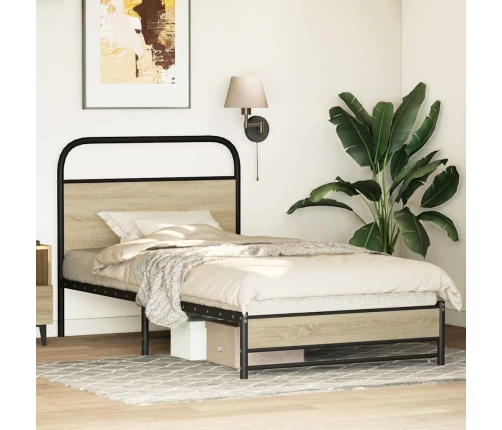 Estructura de cama sin colchón 107x203 cm madera roble Sonoma