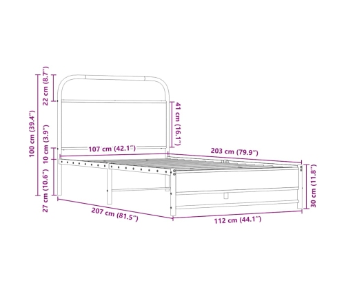 Estructura de cama sin colchón 107x203 cm madera roble Sonoma