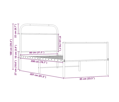 Estructura de cama sin colchón 80x200 cm madera roble Sonoma