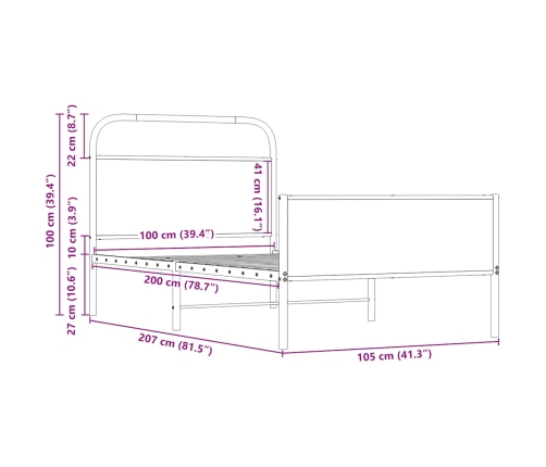 Estructura de cama sin colchón 100x200 cm madera roble Sonoma
