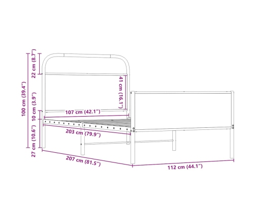 Estructura de cama sin colchón 107x203 cm madera roble Sonoma