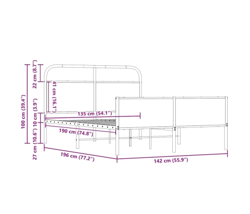 Estructura de cama sin colchón 135x190 cm madera roble Sonoma