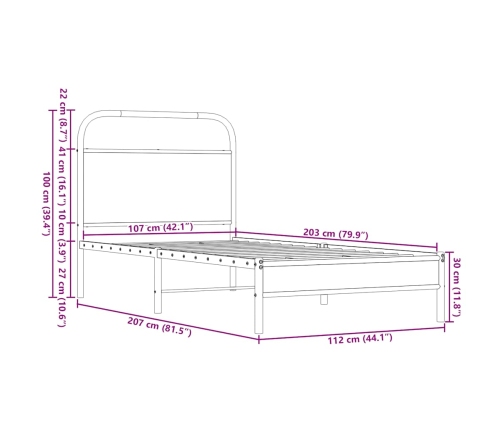 Estructura de cama sin colchón 107x203 cm madera marrón roble