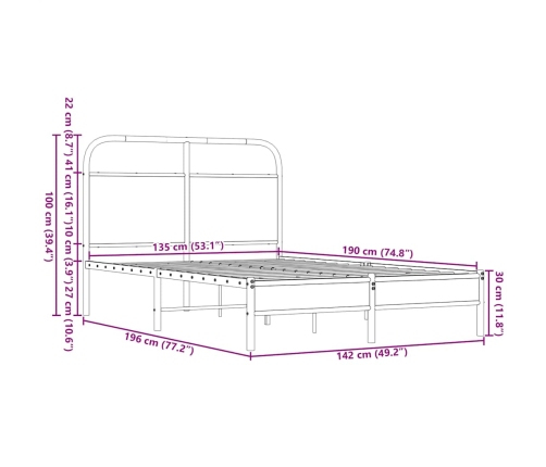 Estructura de cama sin colchón 135x190 cm madera marrón roble