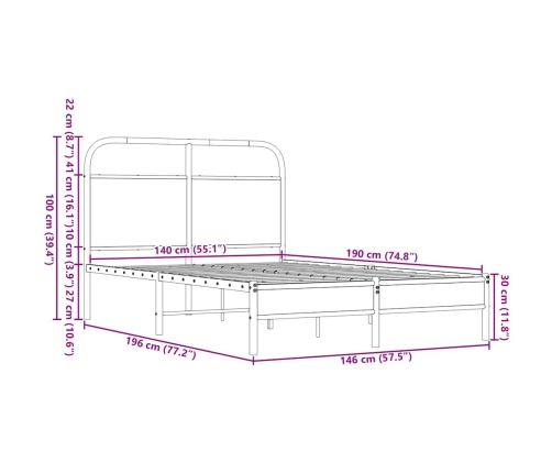 Estructura de cama sin colchón 140x190 cm madera marrón roble