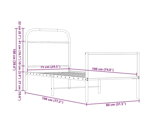 Estructura de cama sin colchón 75x190 cm madera marrón roble