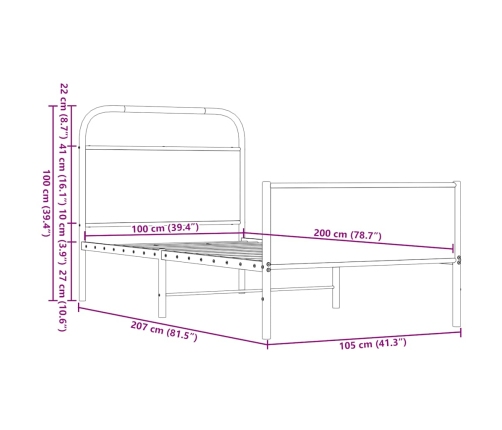 Estructura de cama sin colchón 100x200 cm madera marrón roble